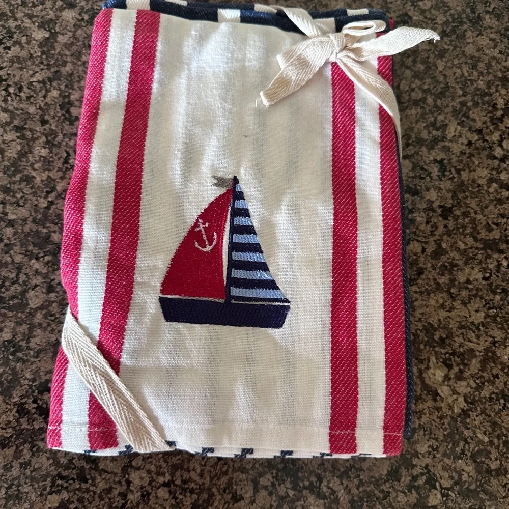 Striped‎ Nautical Towels Set 3 piece Red White Blue NEW